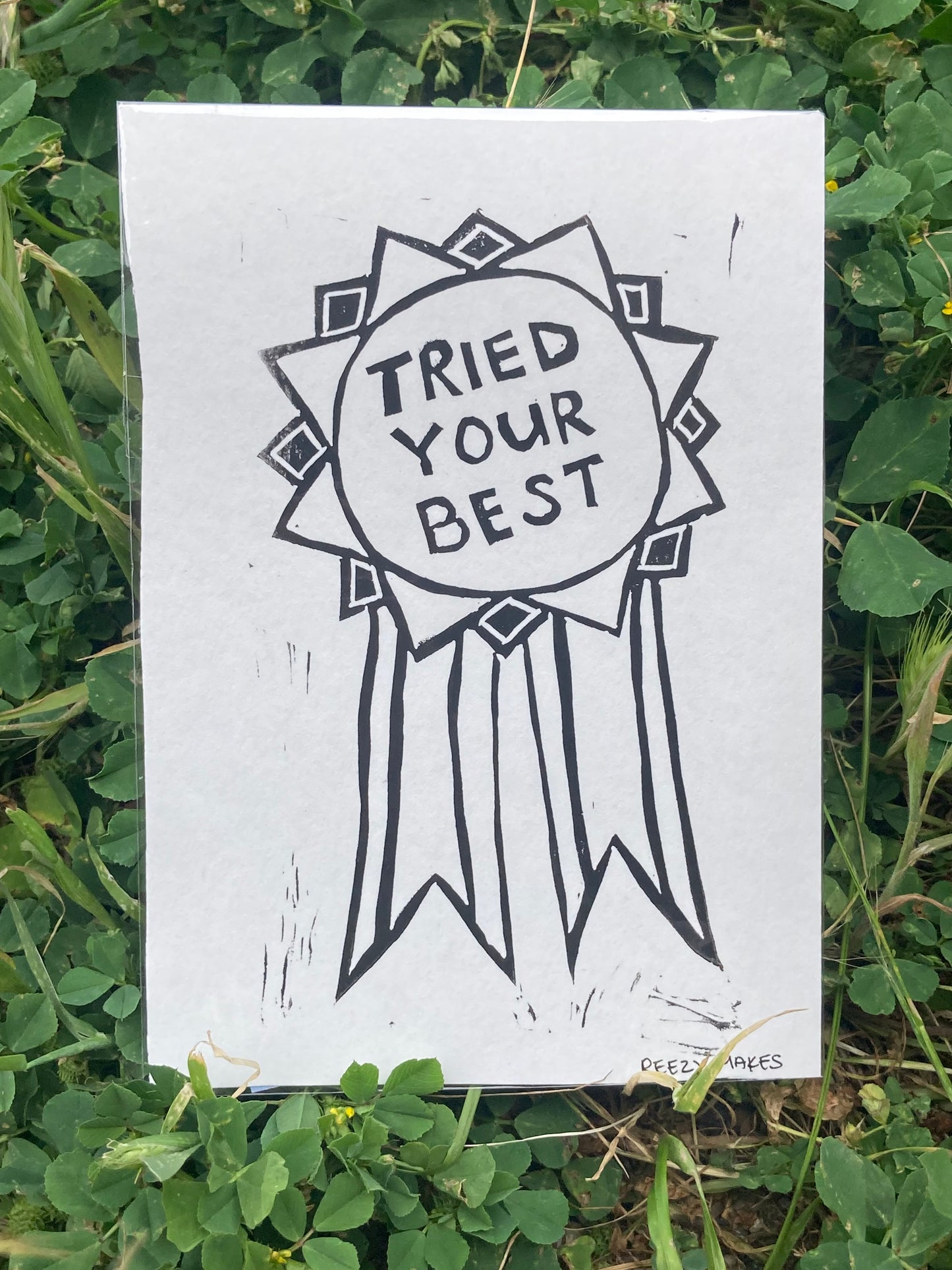 "Tried Your Best" Award Lino Print